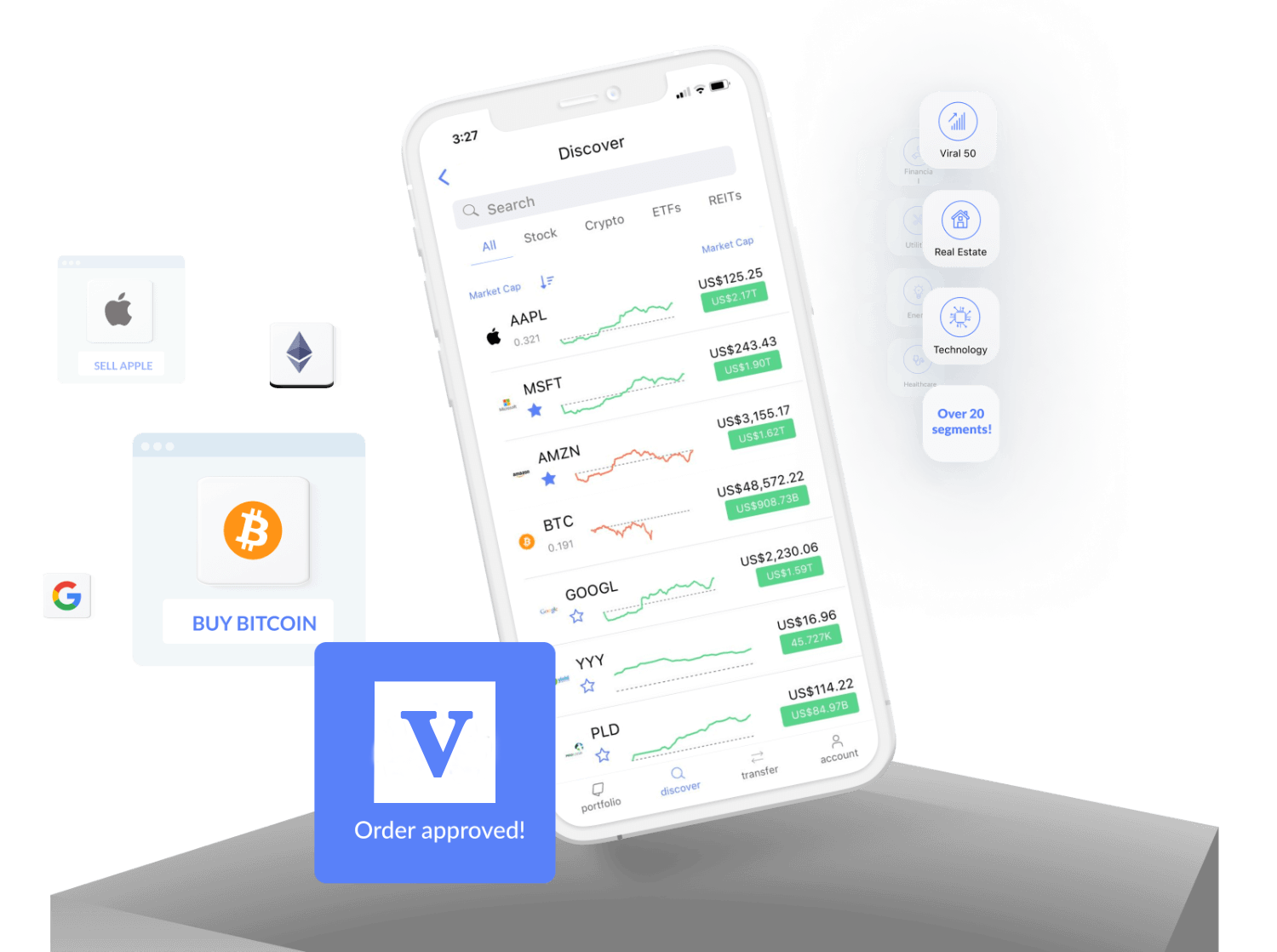 Mobile phone with Passfolio trading app installed.